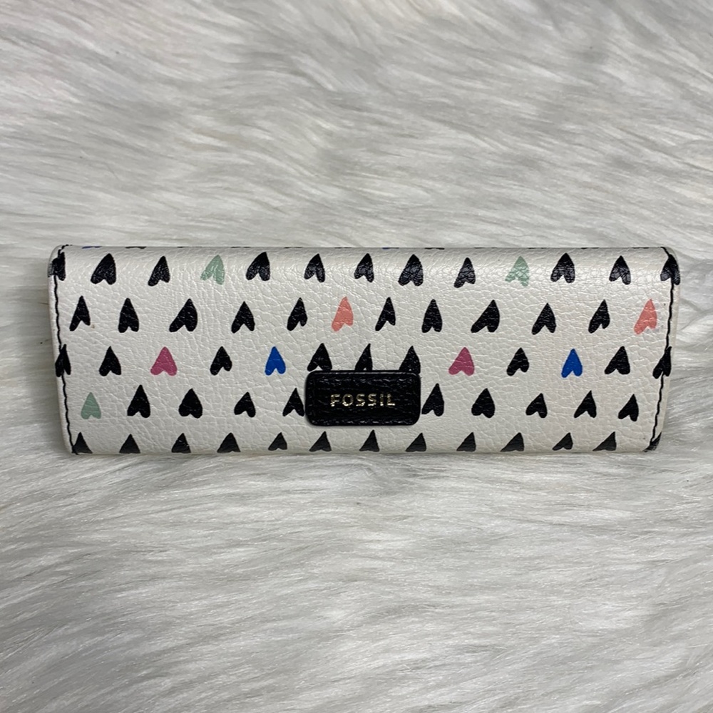 FOSSIL Hard Shell Leather Heart Print Glasses Case Foldable